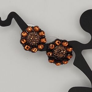 Chic Amber Beaded Earrings NEW - Vintage Inspired Brown Statement